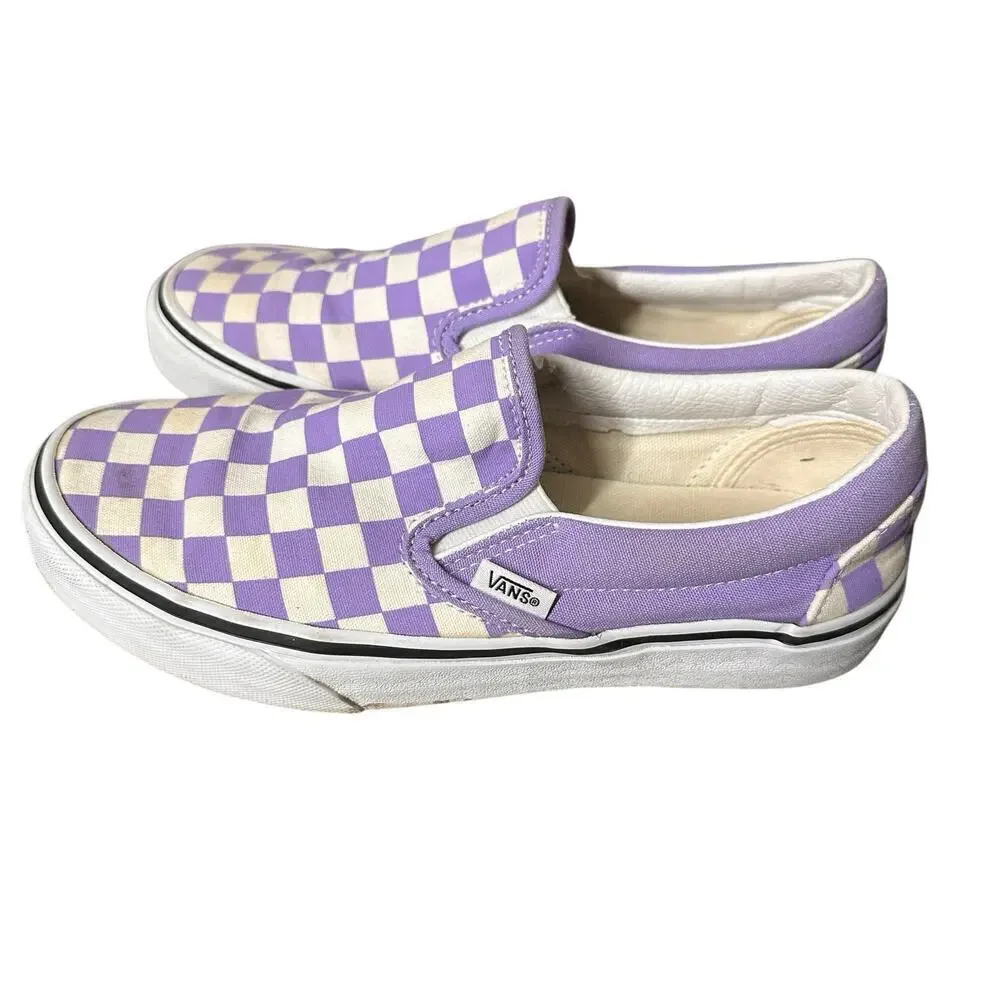 Vans Blue Checker Slip on Skate Walking Sneaker Shoes size 7 womens